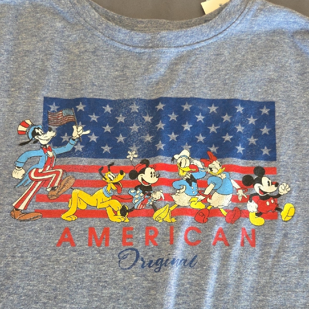 Disney Heather Blue Tee with Mickey & Friends Patriotic Graphic